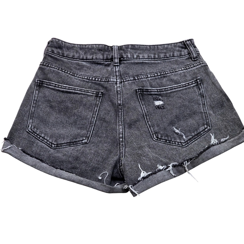 PacSun Womens Distressed Mom Shorts High Rise Faded Black Raw Hem Size 26 - Picture 2 of 9